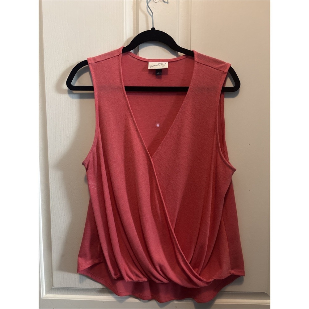 Universal Thread Coral Pink Faux Wrap Draped Tank Top XL Sleeveless V-Neck Knit